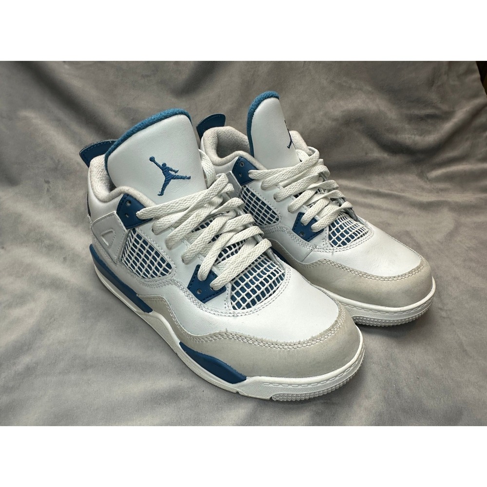 Jordan 4 Retro Military Blue 2024 3Y White Grey Kids Sneakers Air Jumpman